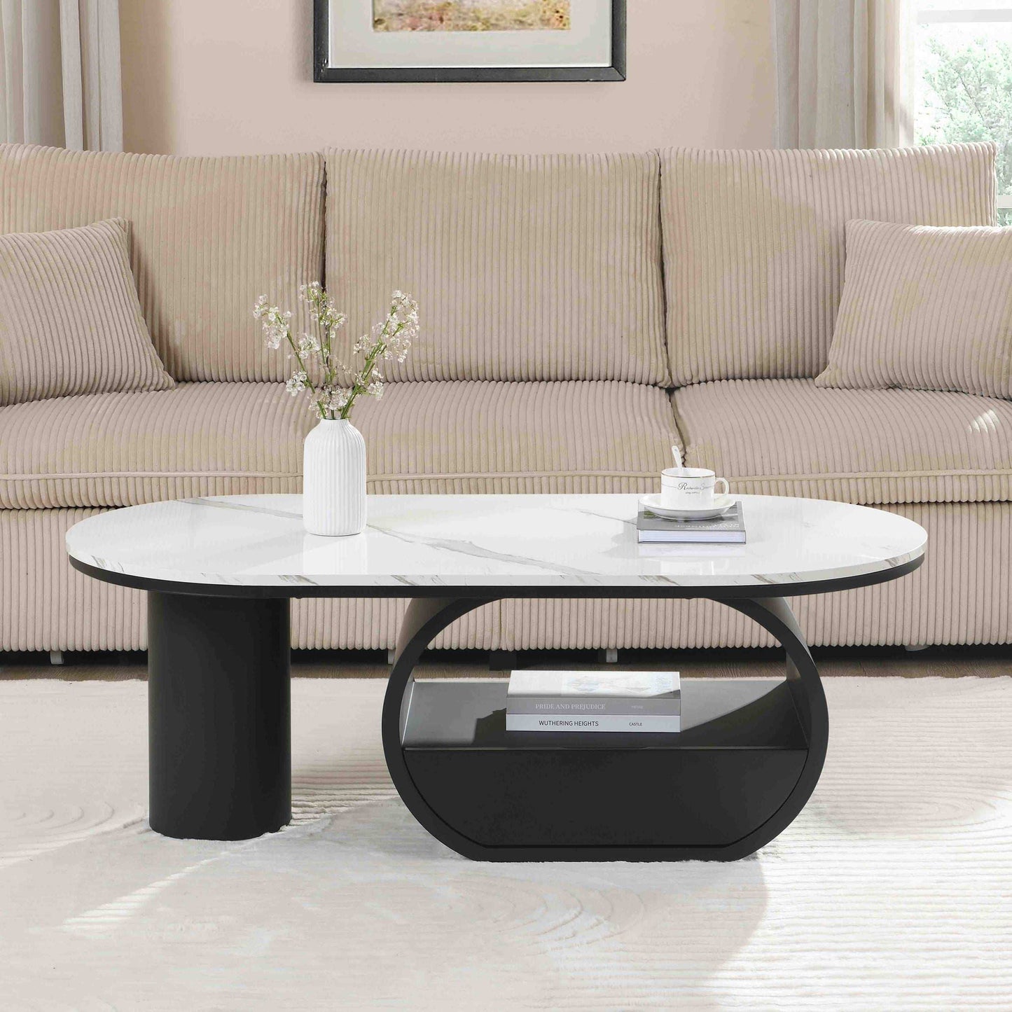 Uredi Luxury Oval Coffee Table | Black & White - Default - black table white wood