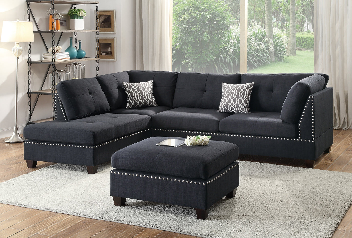 Rakulta 3pcs Sectional Sofa | Black Fabric - - sofa