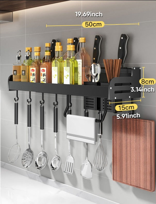 Wall Mounted Spice Rack - Black 50cm - black Rack Rail Shelf