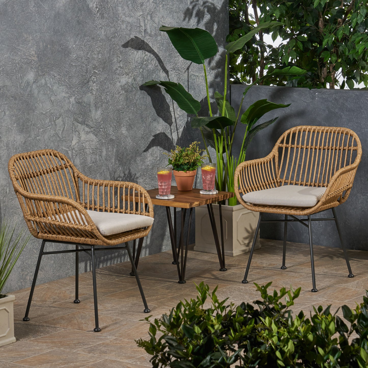 Rodney Outdoor Rattan Chairs | Set of 2 | Brown - Default - garden furnishing