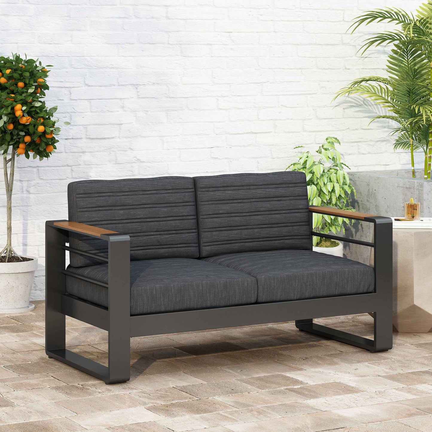 Frandali Outdoor Loveseat | Black - Default - garden furnishing