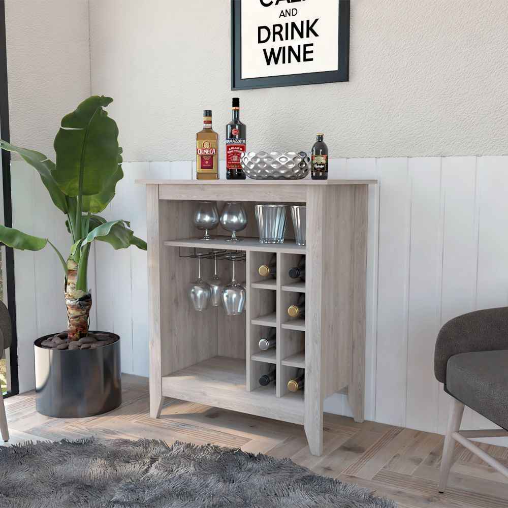 Canaan 8-Bottle Bar Cabinet | Light Grey - - cabinet grey wood