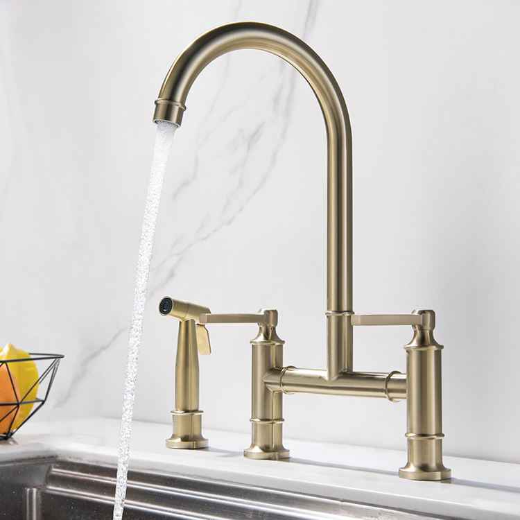 Alpha Bridge Kitchen Faucet - Brushed Gold - bridge brushed gold gold