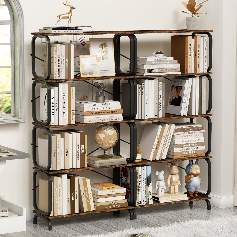 Raximus Industrial Bookcase | Rustic Brown - - black bookcase brown steel wood