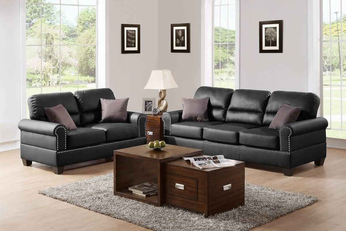 Ghamok 2pc Sofa Set | Black Bonded Leather - - sofa