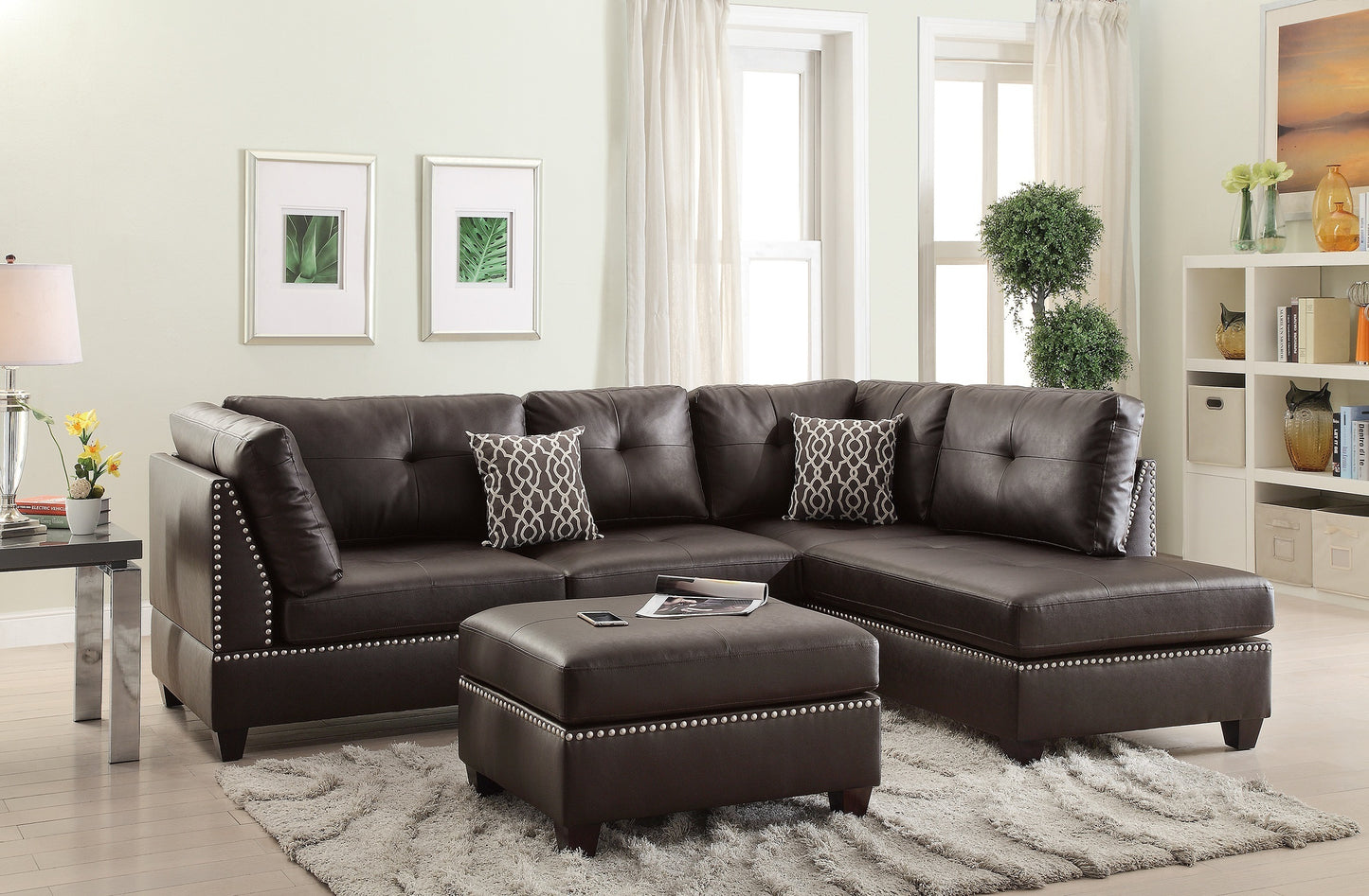 Rakulta 3pcs Sectional Sofa | Espresso Leather - - sofa