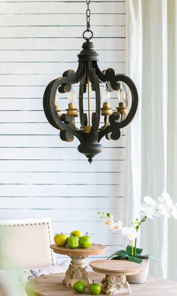 Dilend Mid-Century Rustic Chandelier | 6-Light Sources | Distressed Black - - chandeliers
