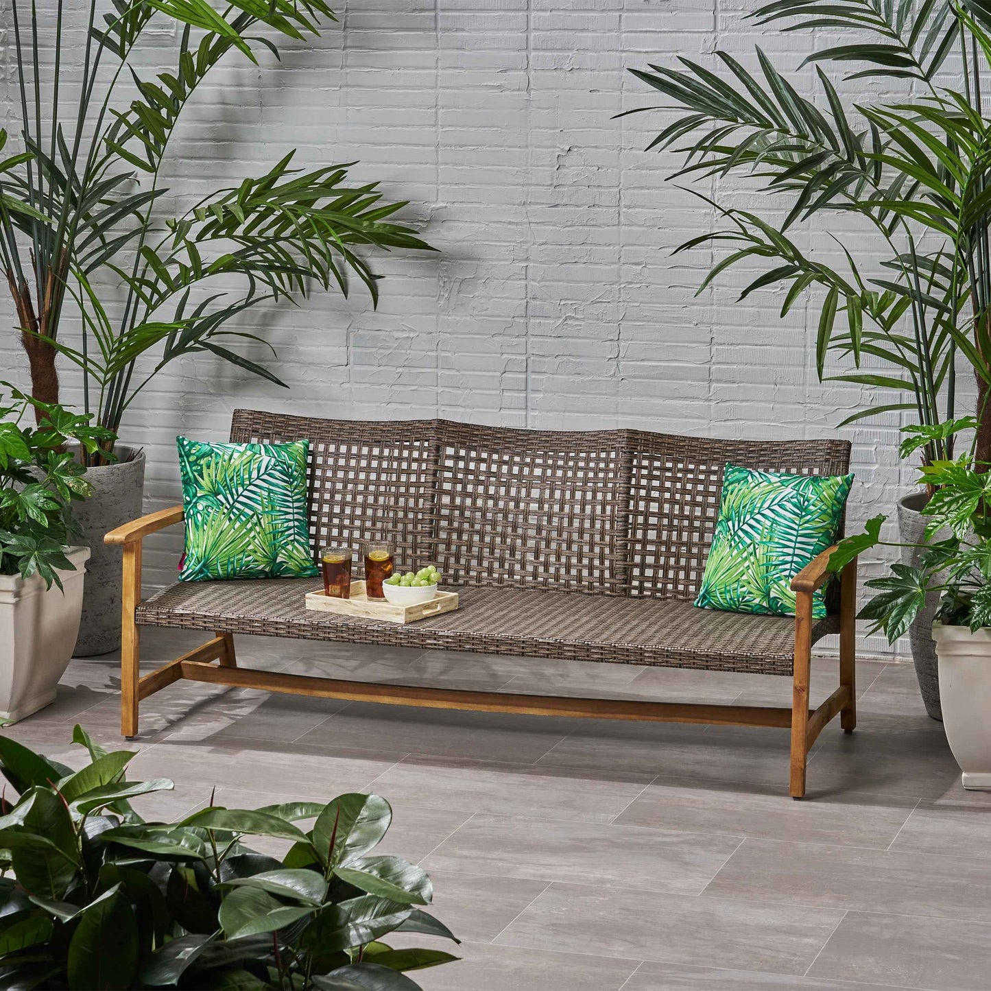 Hampton Rattan Outdoor 3-Seater Loveseat | Gray - Default - garden furnishing