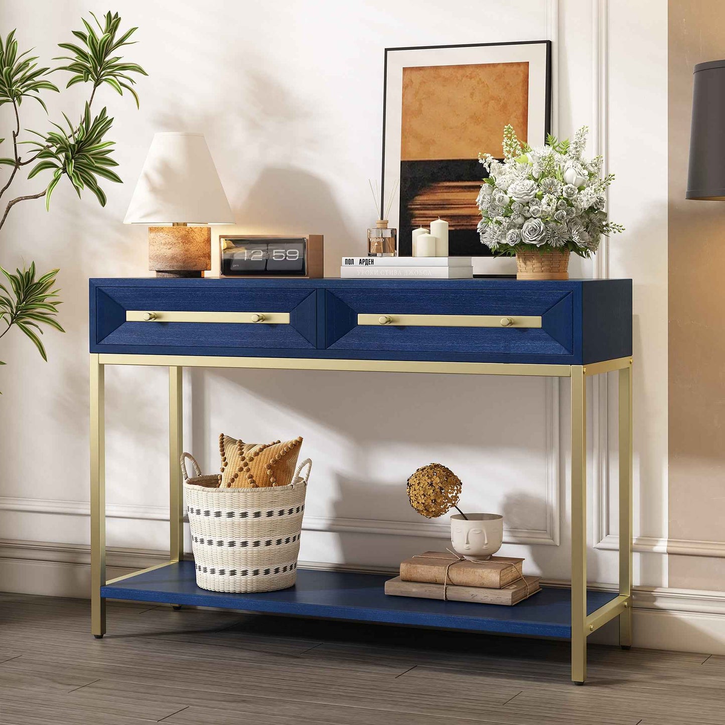 Tutuvo Console Table | Geometric Design | Navy & Gold - Default - console