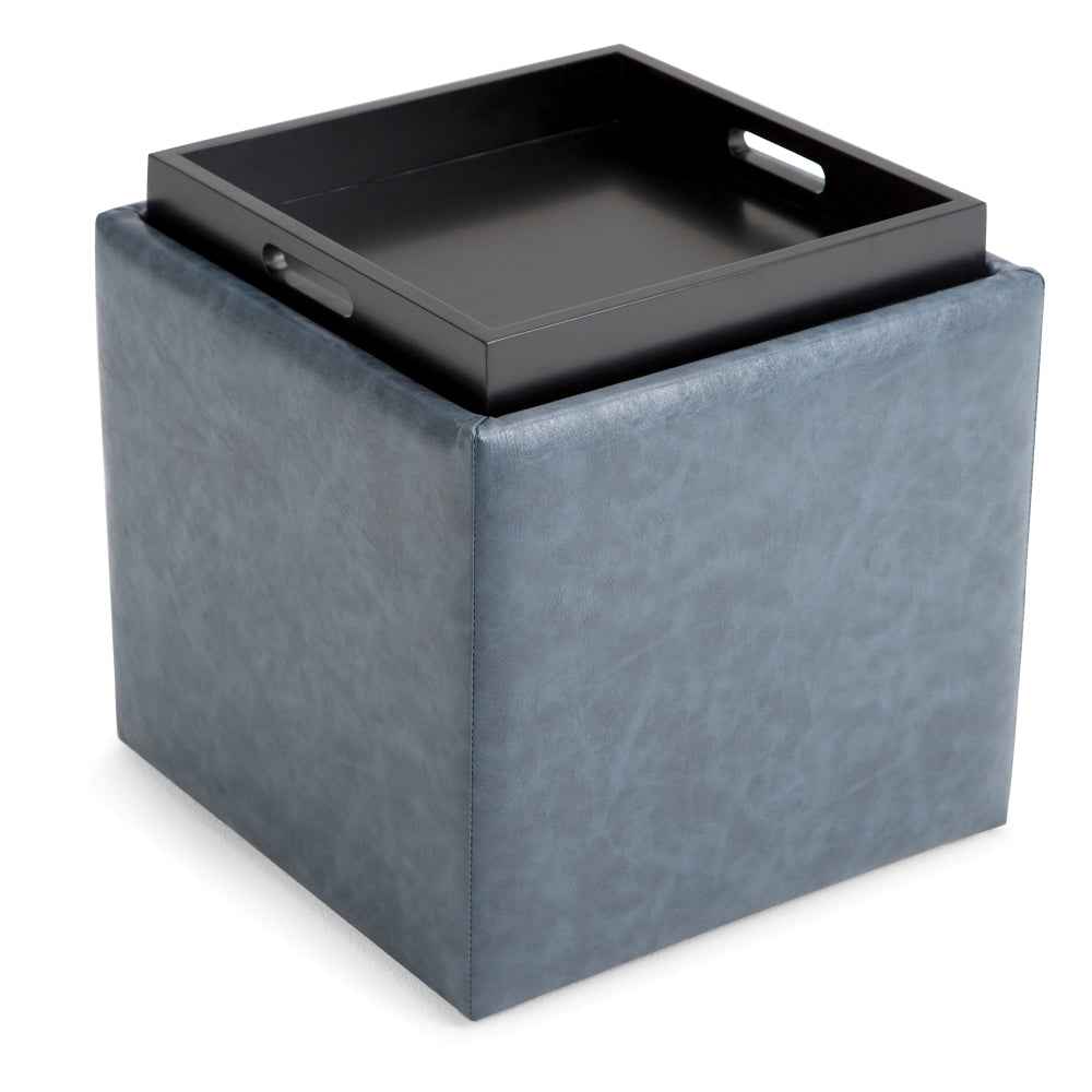 Fingota Small Cube Storage Ottoman | Tray Lid | Denim Blue - Default - bench
