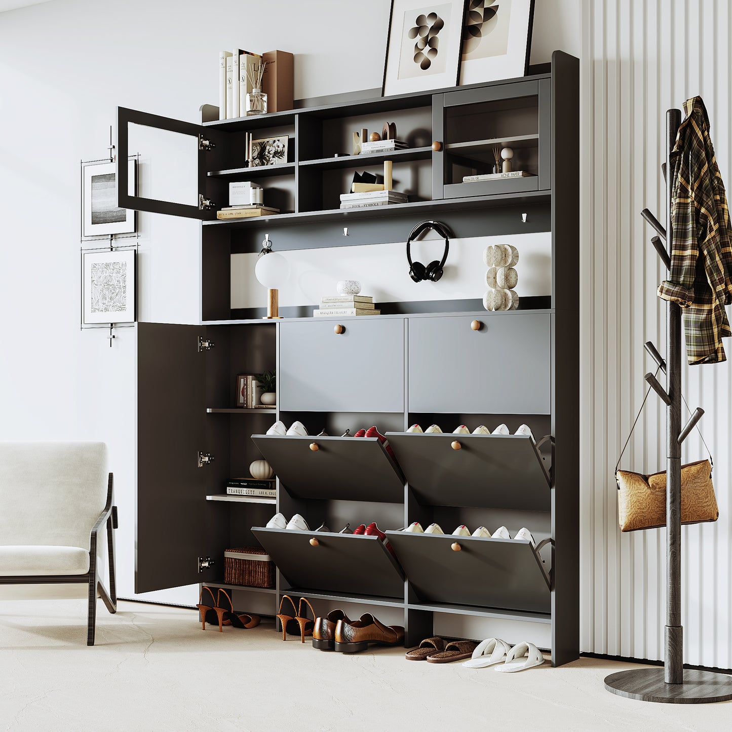 Shurbak Shoe Cabinet | Black - - black cabinet wood