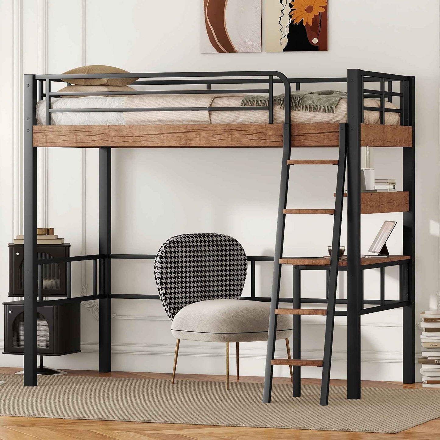 Batuk Metal Twin Size Loft Bed | Black - Default - beds