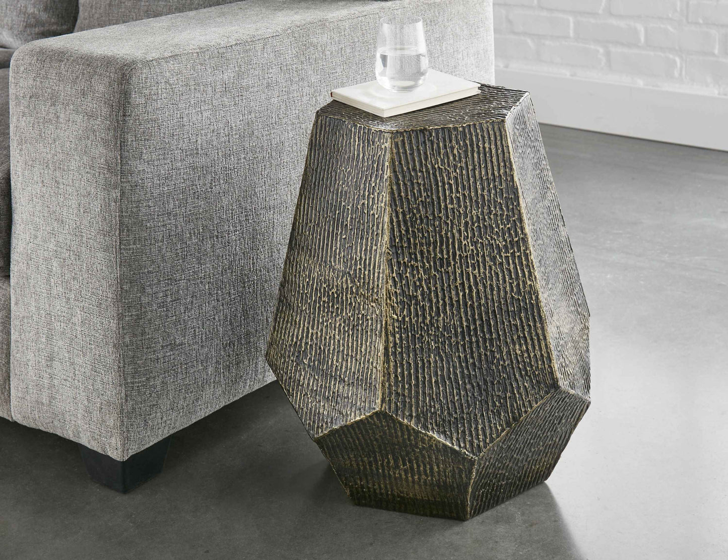 Donato Hexagon End Table | Dark Distressed Gold - - tables