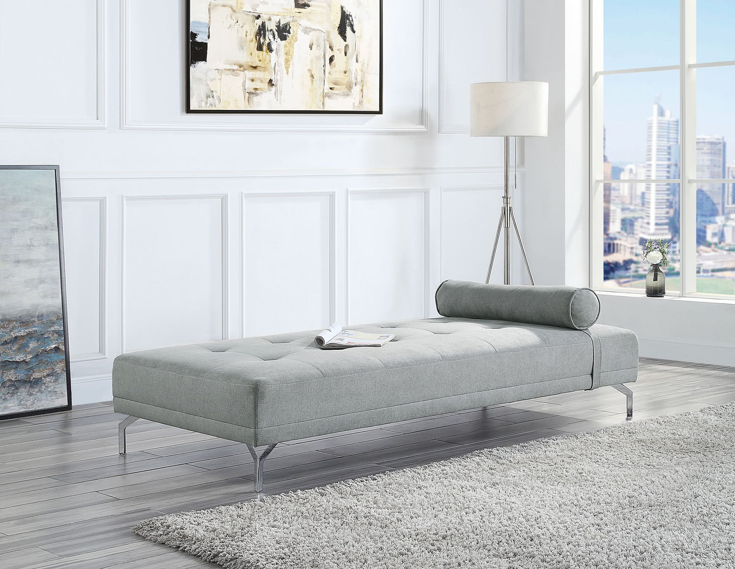 Quenti Lounge Sofa Bed With Pillow | Gray Velvet - - sofa