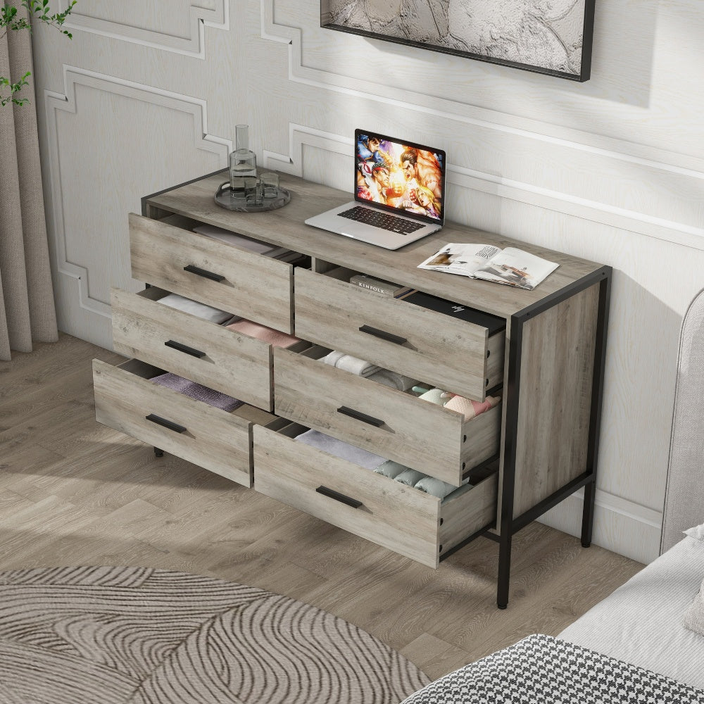 Rogensis Dresser Cabinet | Steel Frame | Rustic Grey - - cabinet grey wood