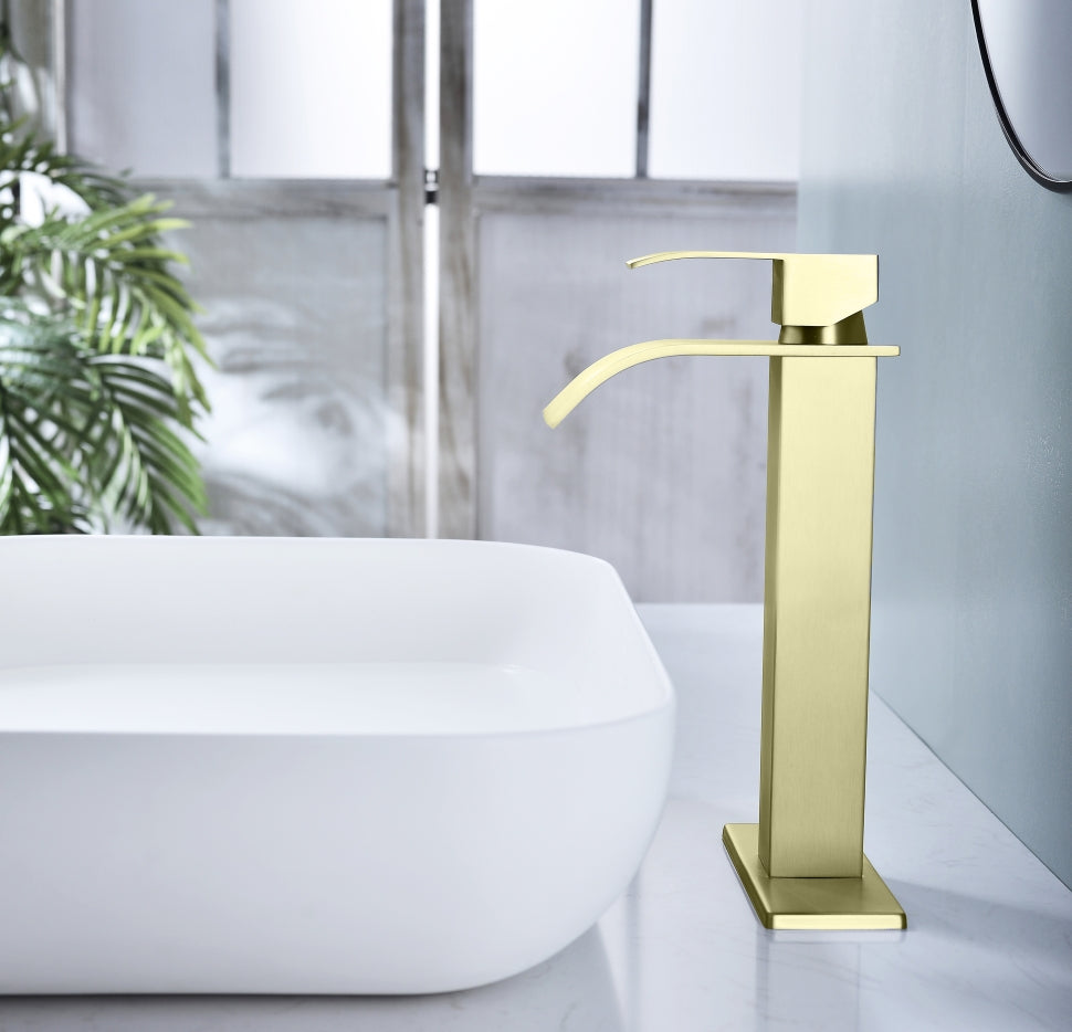Vandele Waterfall Bathroom Faucet | High Profile | Brushed Gold - Default - bathroom faucets