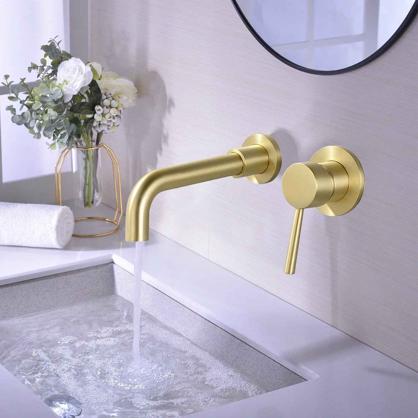 Cunate Wall Mounted Bathroom Faucet | Brushed Gold - Default - bathroom faucets