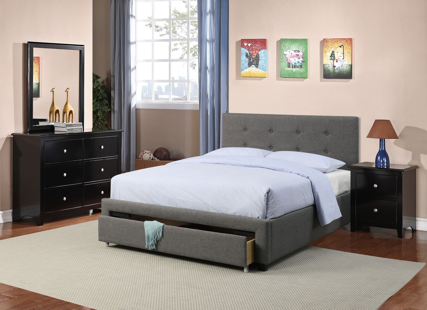Gordra Modern Queen Size Bed | Grey - Default - beds
