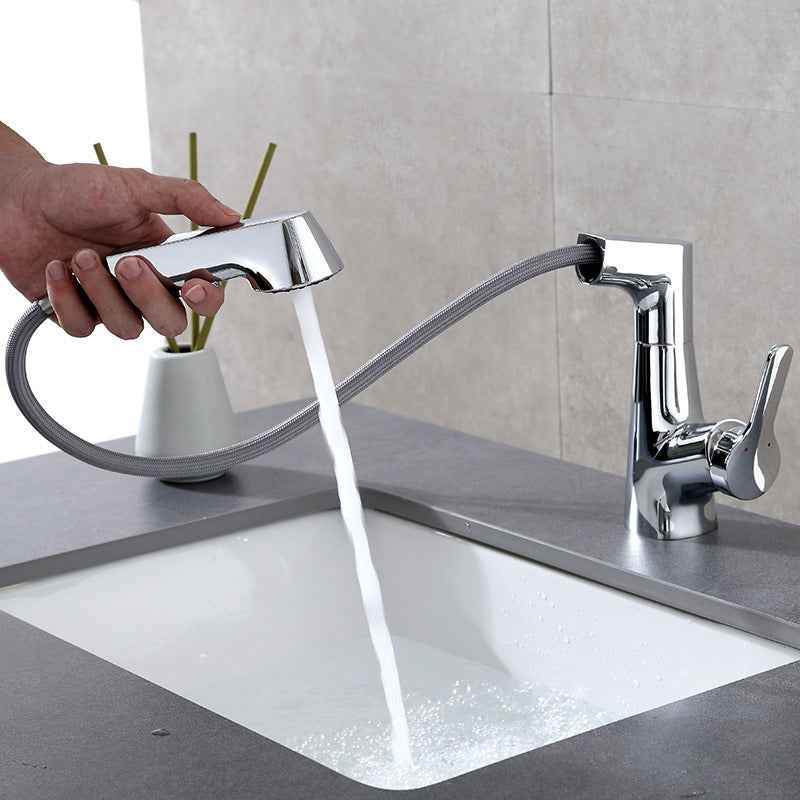 Donai Pull-Out Bathroom Faucet - Silver - black grey pull-out silver single handle