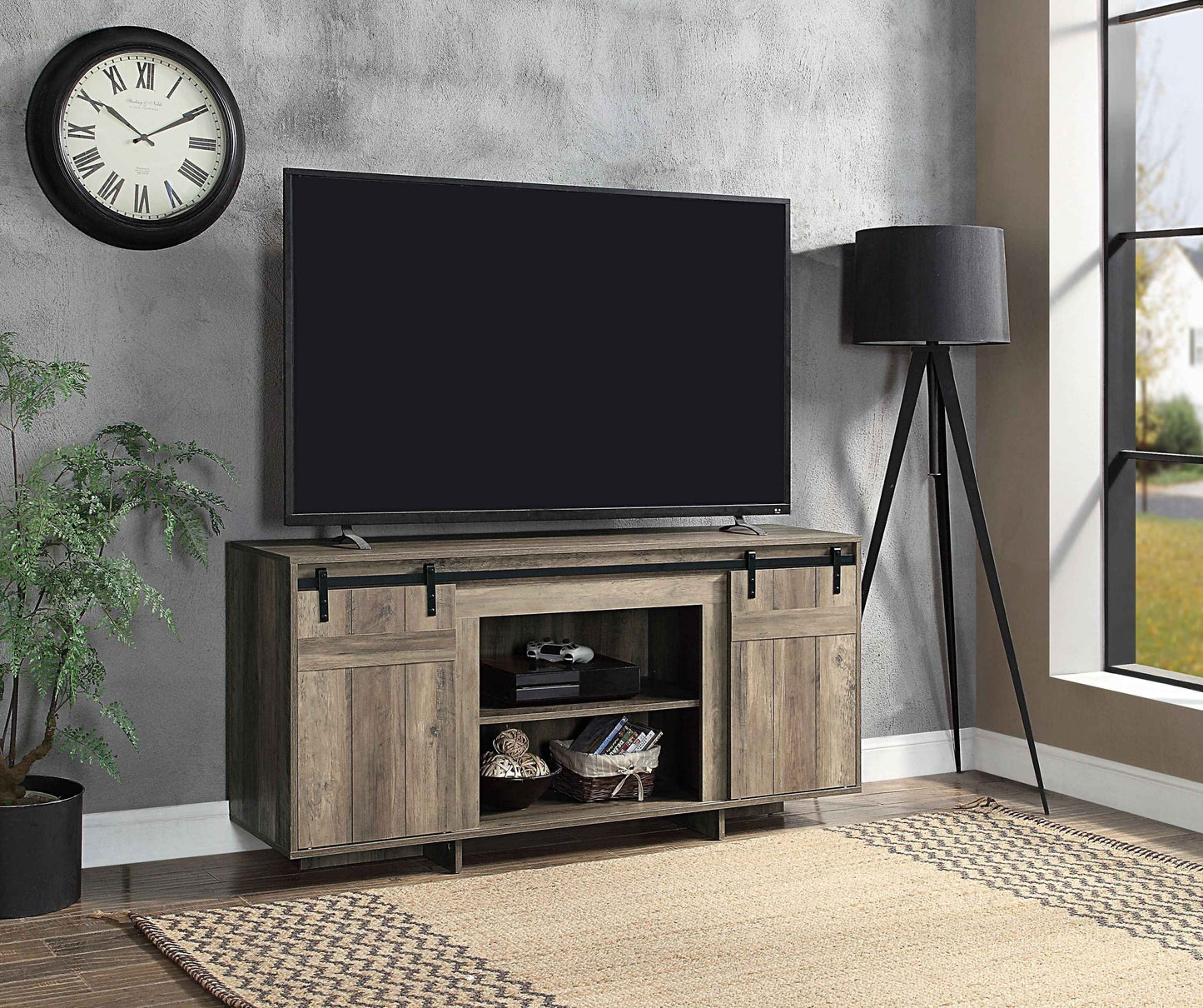 Bellarosa Farmhouse Rustic TV Stand | Gray Wood - Default - tv console