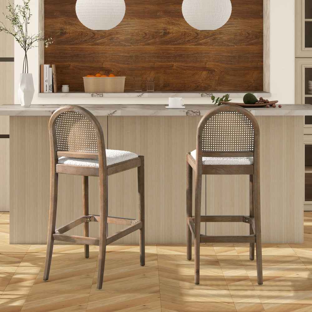 Panama Rattan Bar Stools | Set of 2 | Ivory White - Default - bar stools