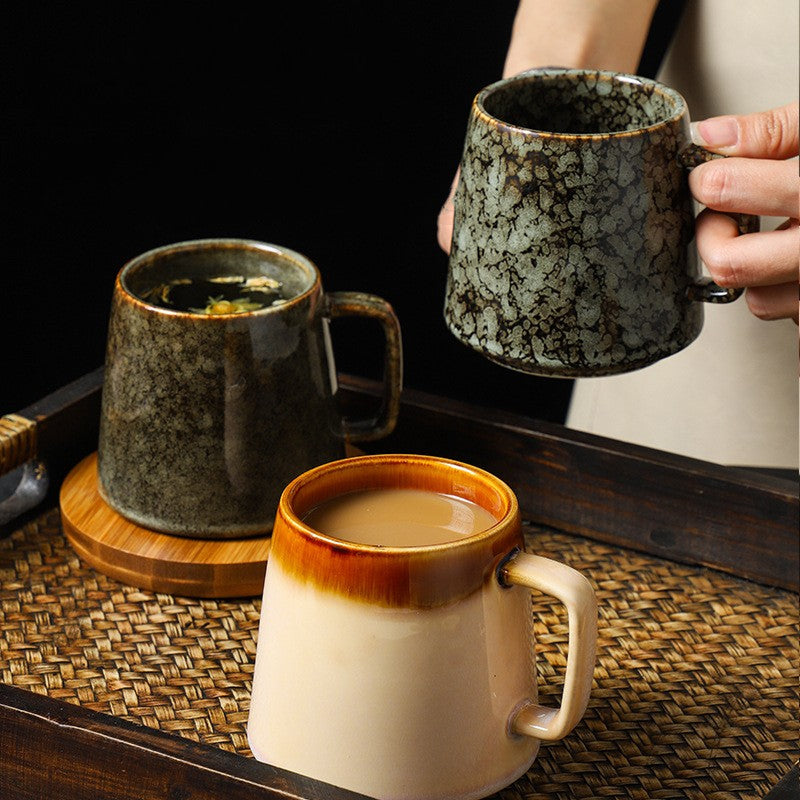 Japanese Vintage Ceramic Mark Coffee Cup - - beige brown cup grey Mug