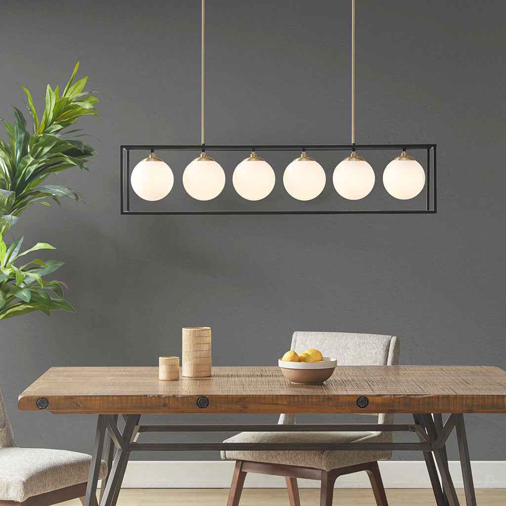 Helena 6-Light Frosted Glass Modern Chandelier | Black - Default - chandeliers