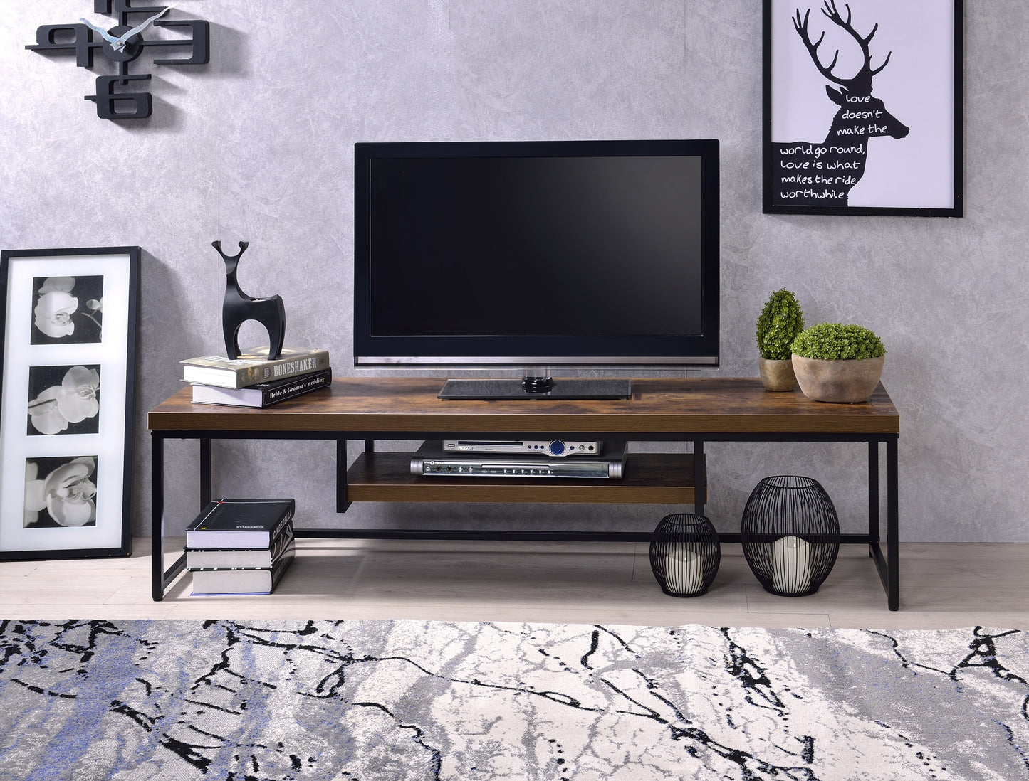 Magrus Industrial TV Stand | Weathered Oak - Default - tv console