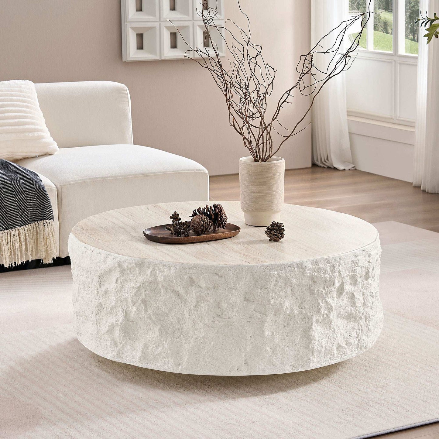 Riddol Round Center Stone Table | Beige - Default - beige coffee table