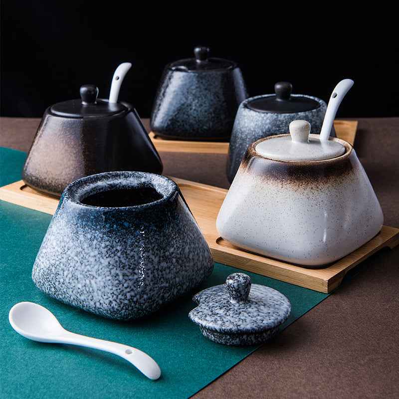 High-Grade Ceramic Seasoning Set - - beige blue Ceramic Jar