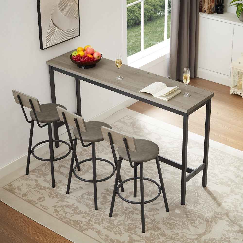 Lentus Long Bar Table Set | Rustic Gray & Black - Default - bar table