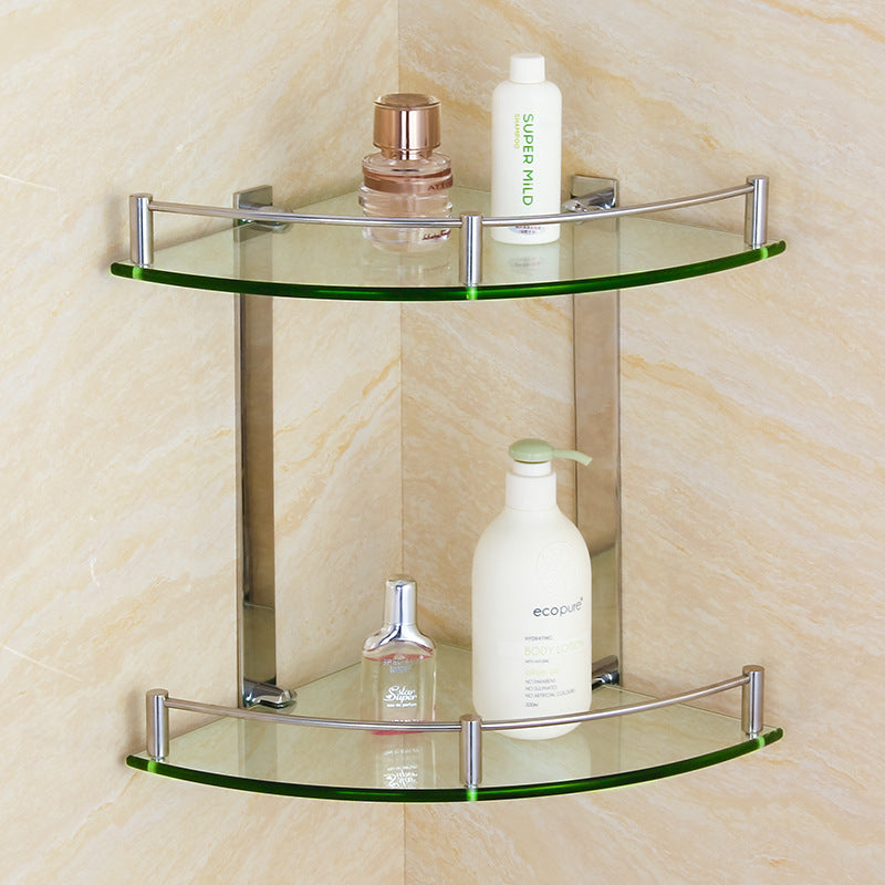 Two-Layer Glass Corner Shelf - - Shelf silver Stainless Steel