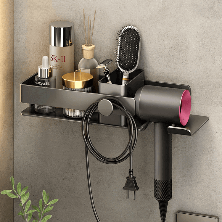 Luxurious Hair Dryer Rack - Storage Rack Gun Grey - black grey Rack Shelf