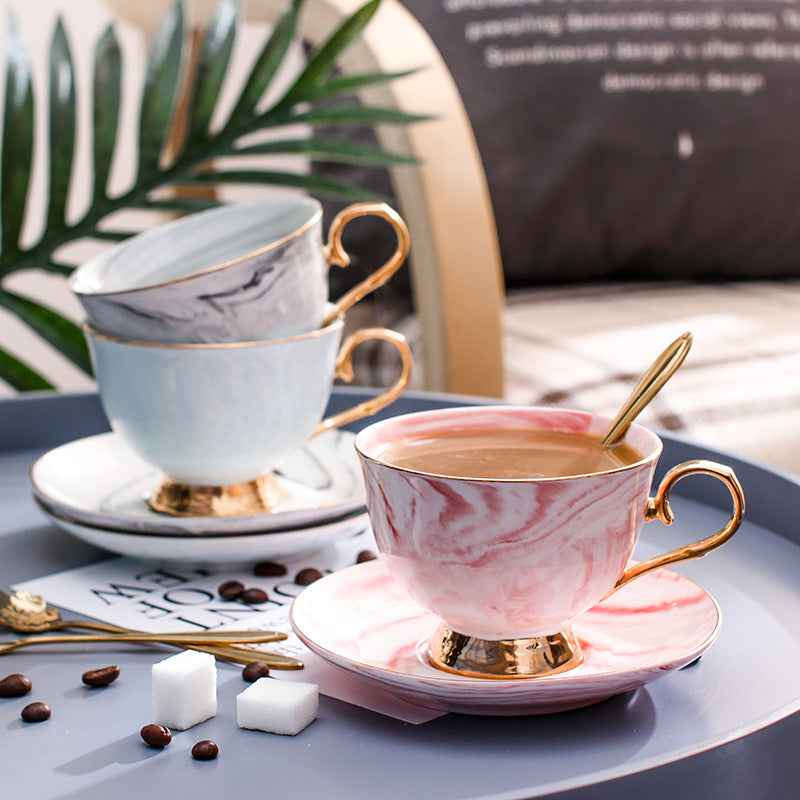 Fashionable And Luxurious Coffee Cups And Saucers - - cup grey light blue mugs pink