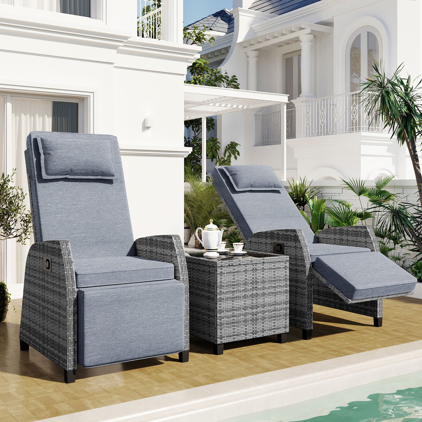 Vethad Outdoor Rattan Set | 2 Lounge Chairs & 1 Coffee Table | Gray - Default - garden furnishing