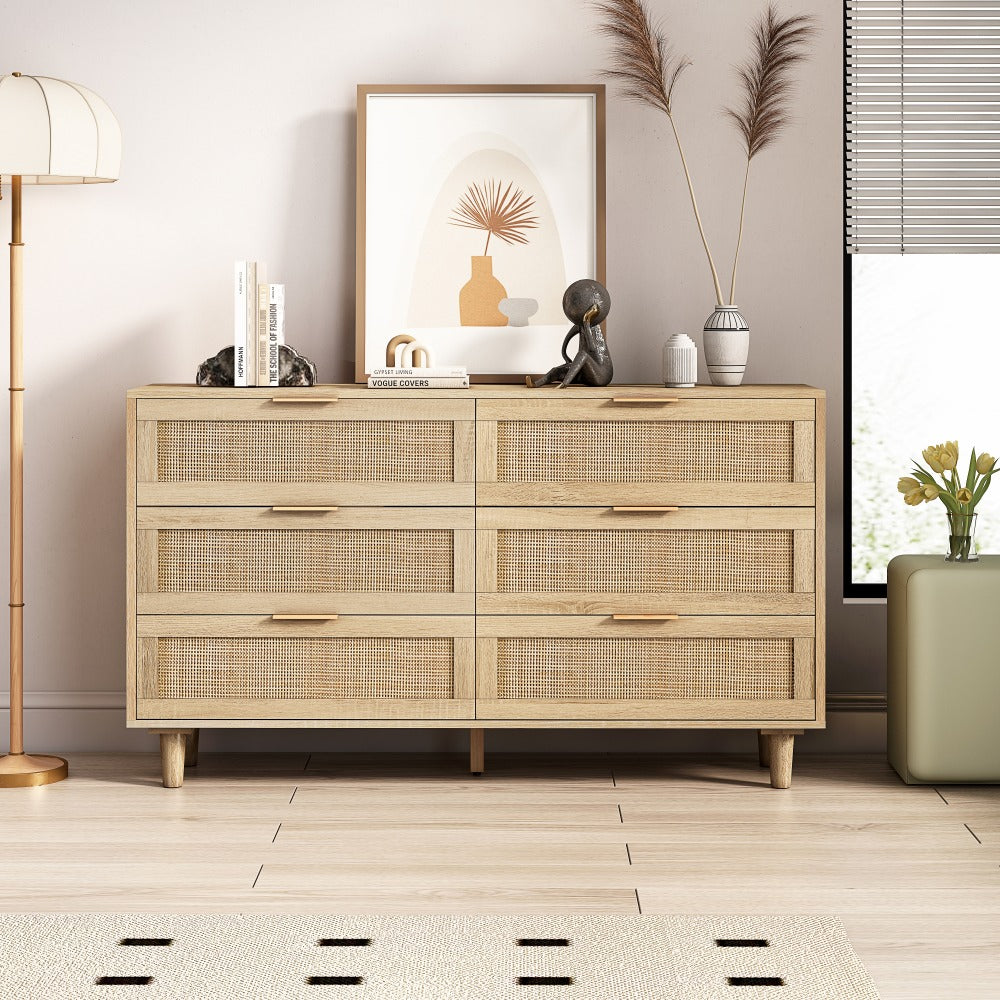 Molish 6-Drawer Rattan Storage Cabinet | Natural Brown - - brown cabinet wood