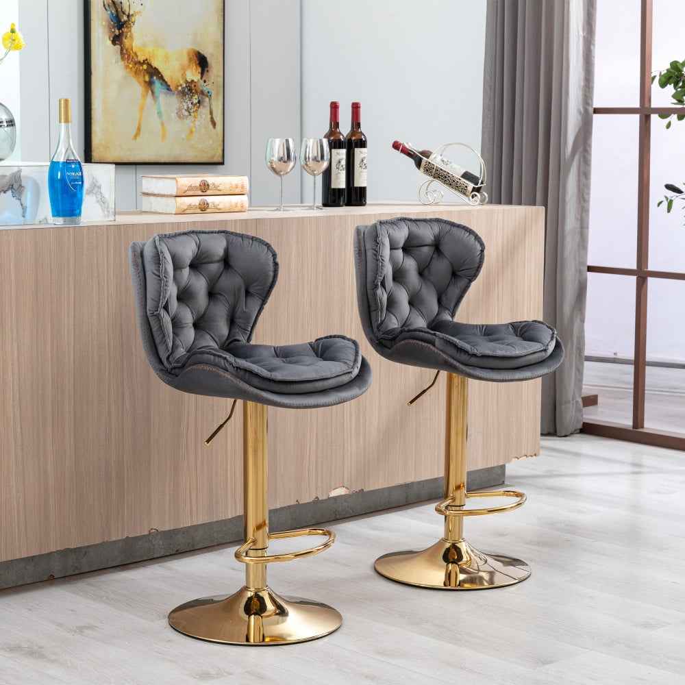 Querita Elegant Bar Stools | Set of 2 | Gray & Gold - Default - bar stools
