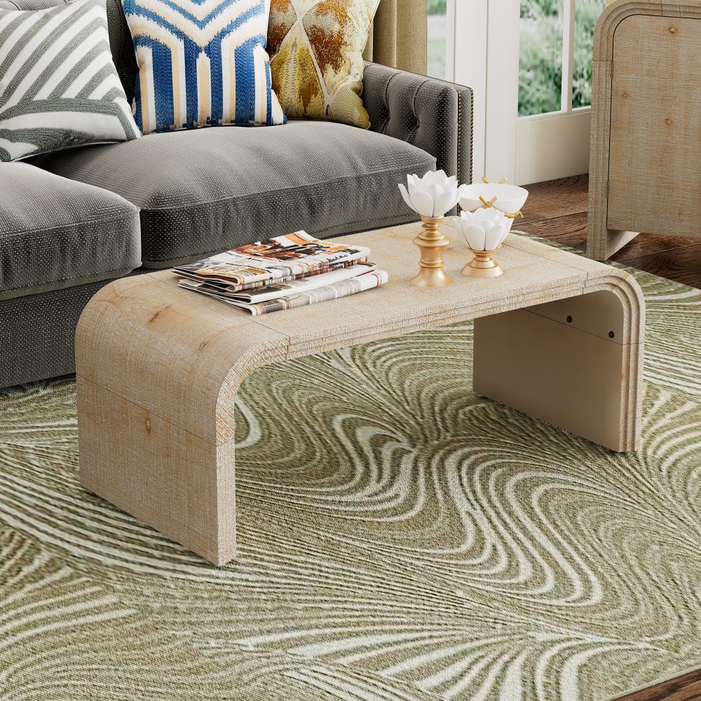 Strucia Minimalist Wooden Coffee Table | Curved Art Deco Design | Natural Wood Wash - Default - tables