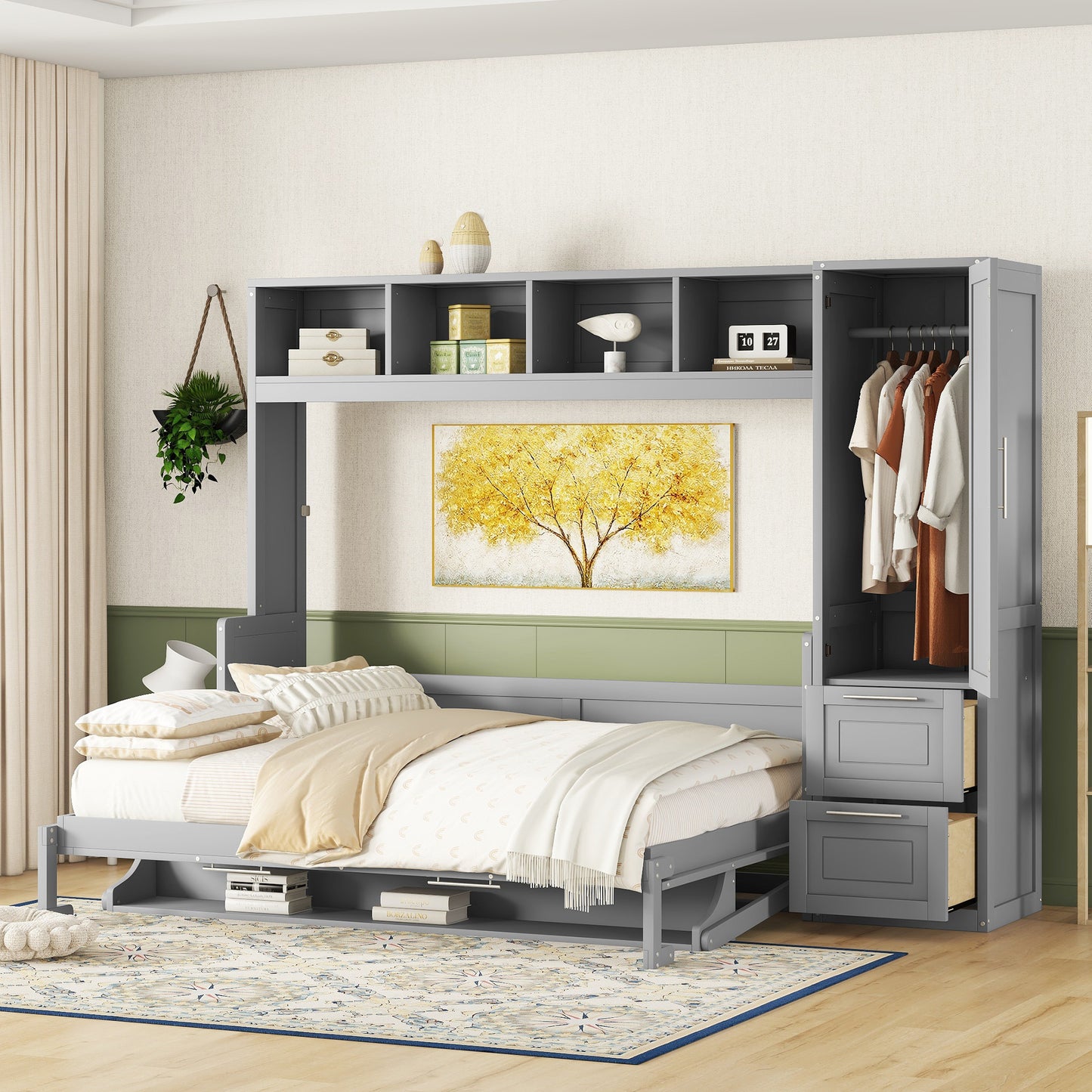 Sendili Queen Size Murphy Bed | Closet & Drawers | Gray - Default - beds