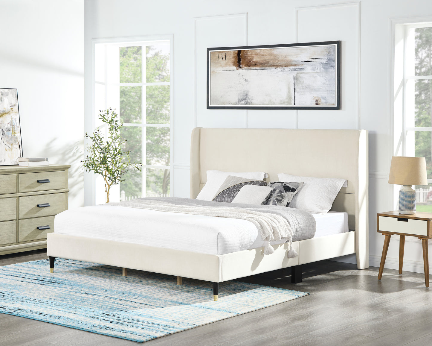 Rozitta King Size Bed | Beige Velvet - Default - beds