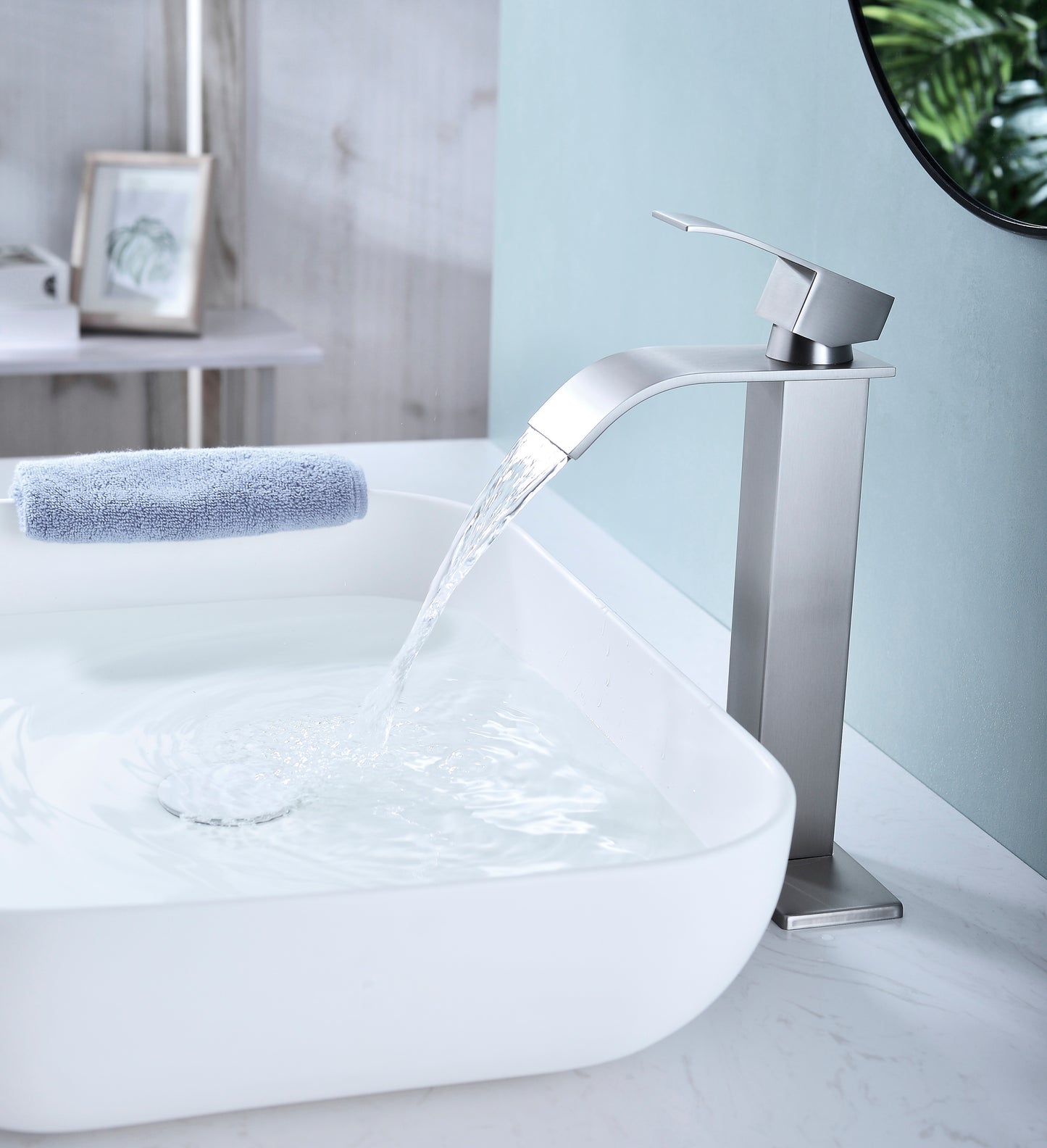 Vandele Waterfall Bathroom Faucet | High Profile | Brushed Silver - Default - bathroom faucets