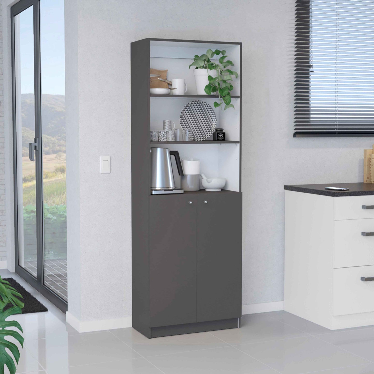 Aynor 2-Door Bookcase | Matt Gray & White - - bookcase grey white wood