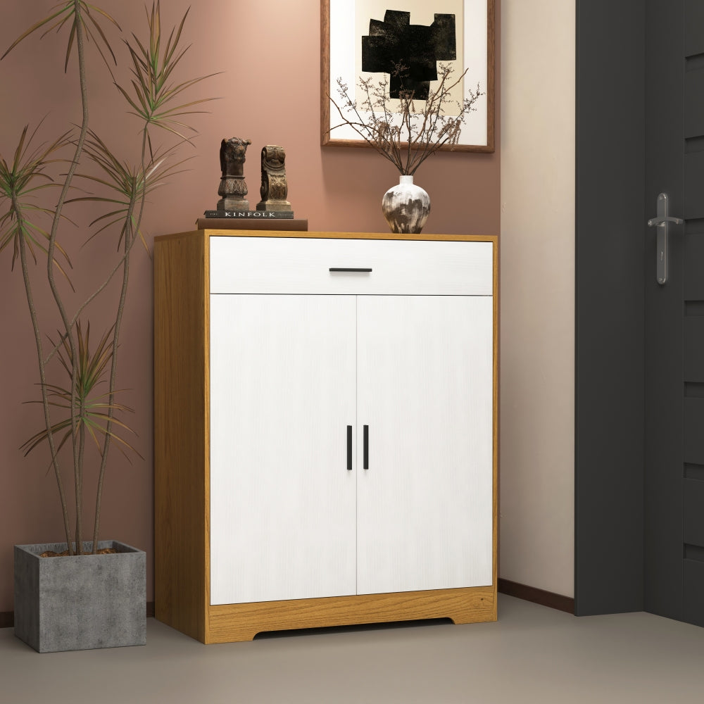 Launer Shoe Cabinet | White & Natural Wood - - cabinet white wood