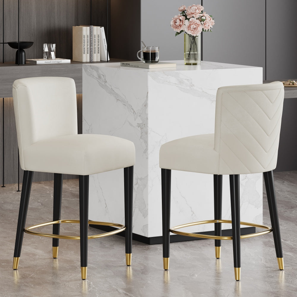 Kalga Bar Counter Stools | Set of 2 | Off White - Default - bar stools