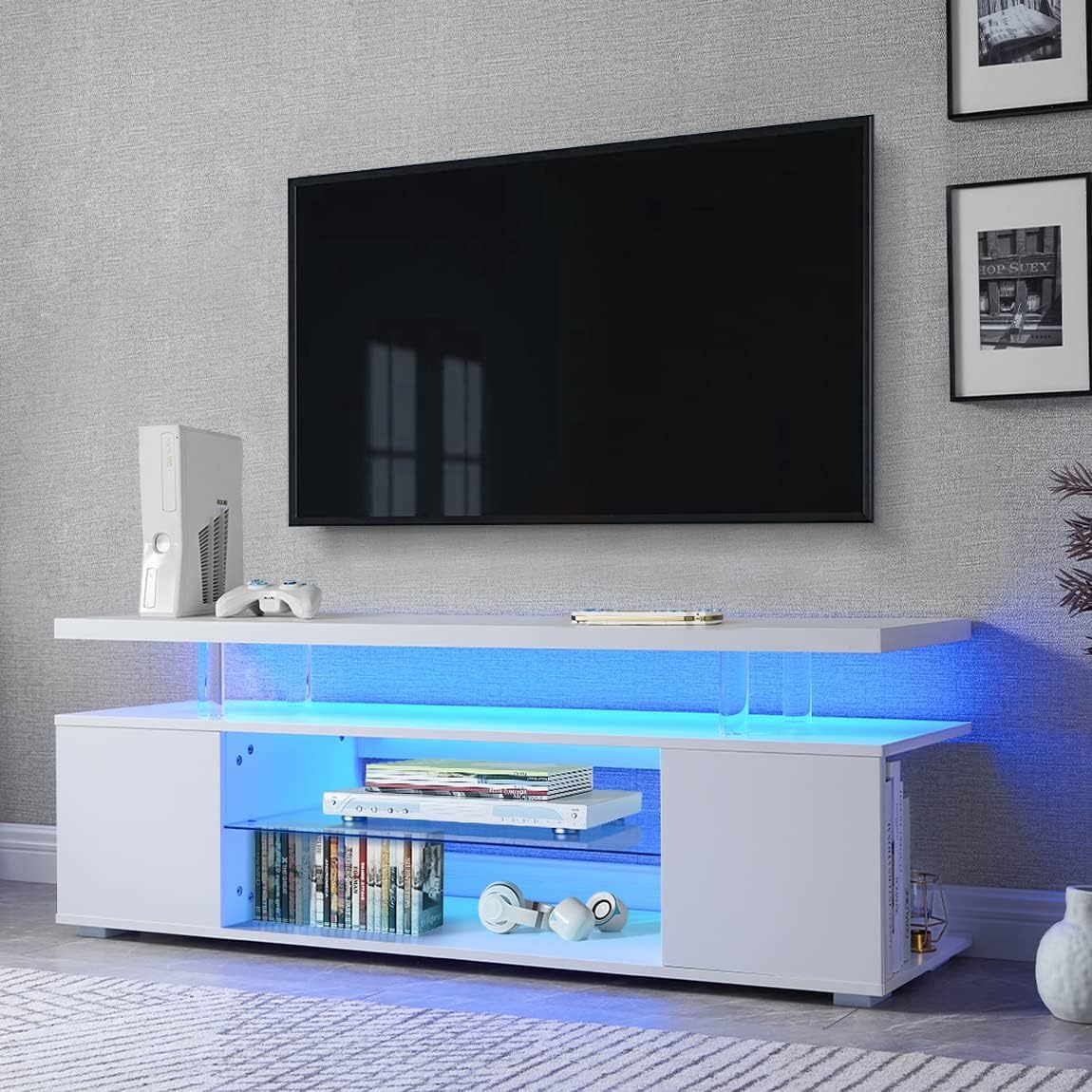 Memilius TV LED Entertainment Console Table | White - Default - tv console
