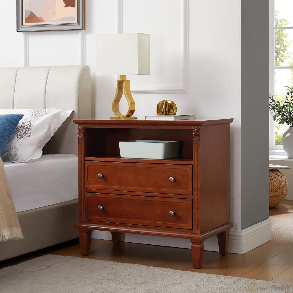 Samea Retro Nightstand | Charging Station | Walnut - Default - nightstand