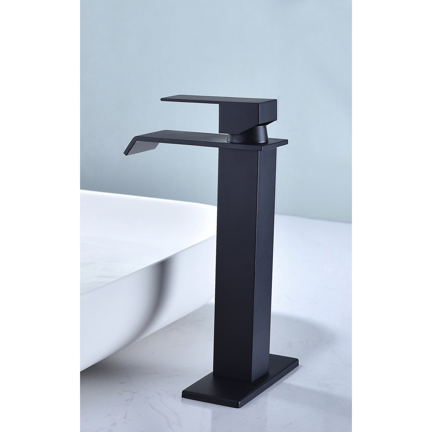 Nevroni Waterfall Bathroom Faucet | High Profile | Black - Default - bathroom faucets