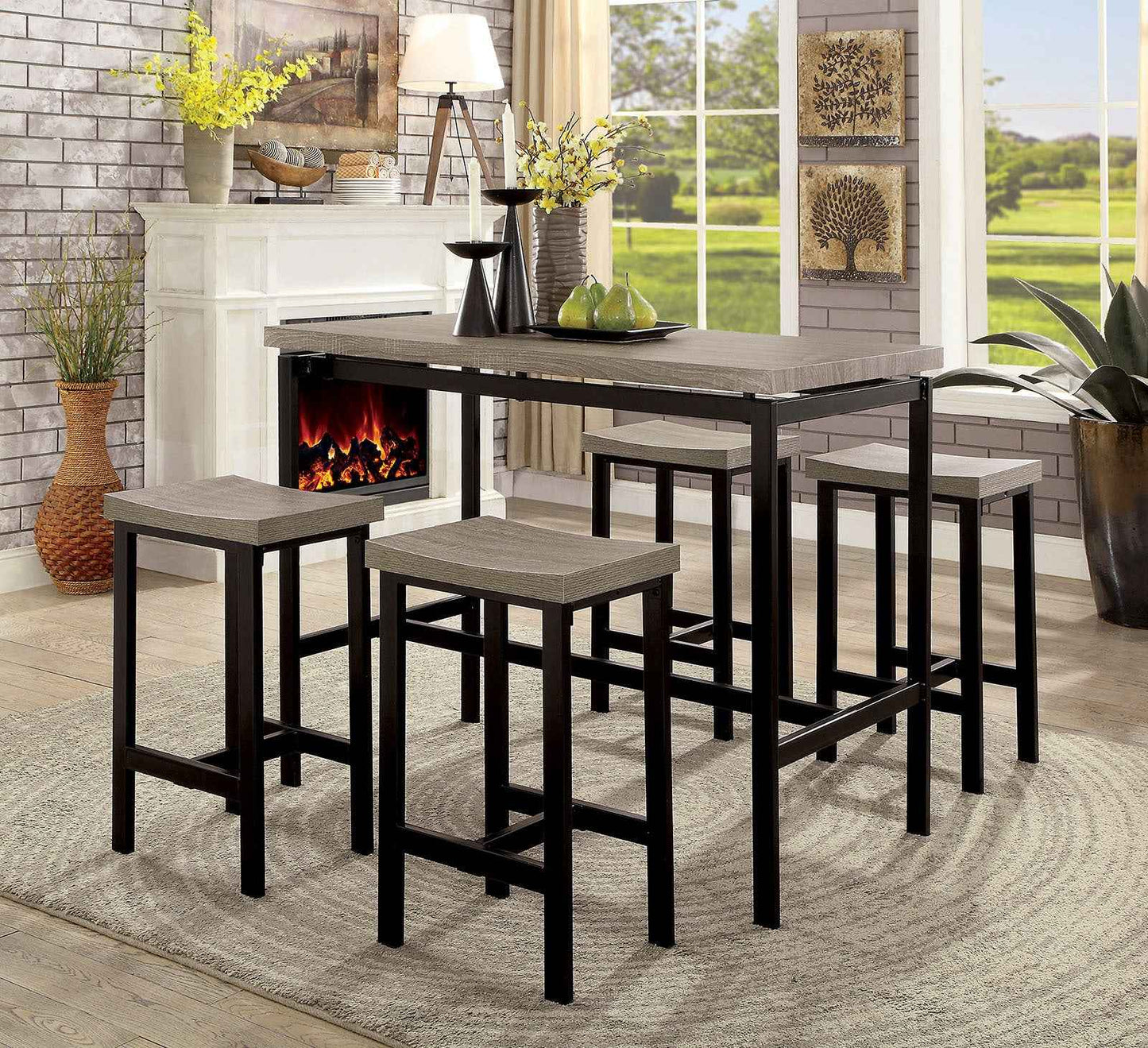 Nergozo 5-Piece Bar Table Set | Gray - Default - bar table set