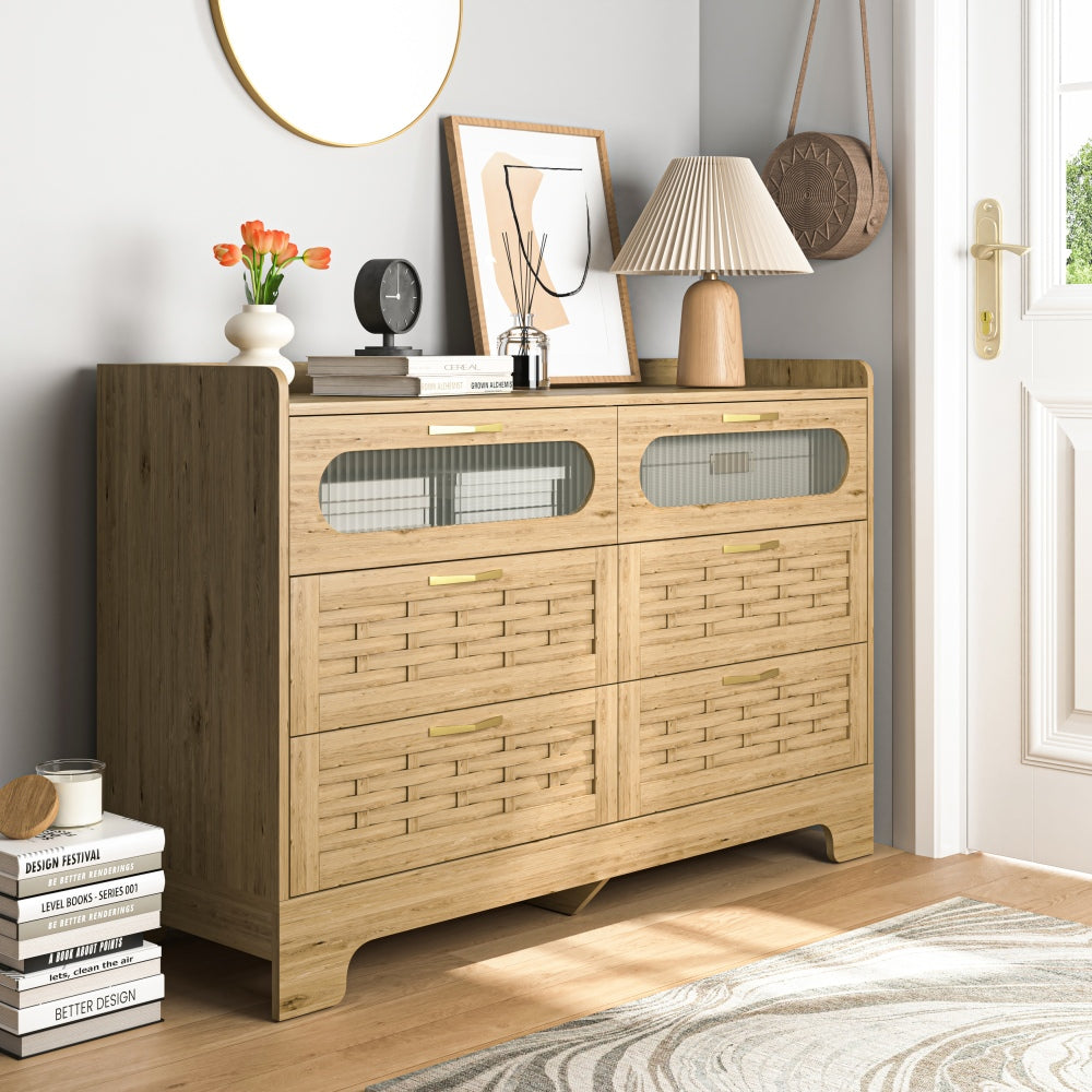Mesilin Farmhouse 6-Drawer Dresser | Natural Wood - Default - dresser