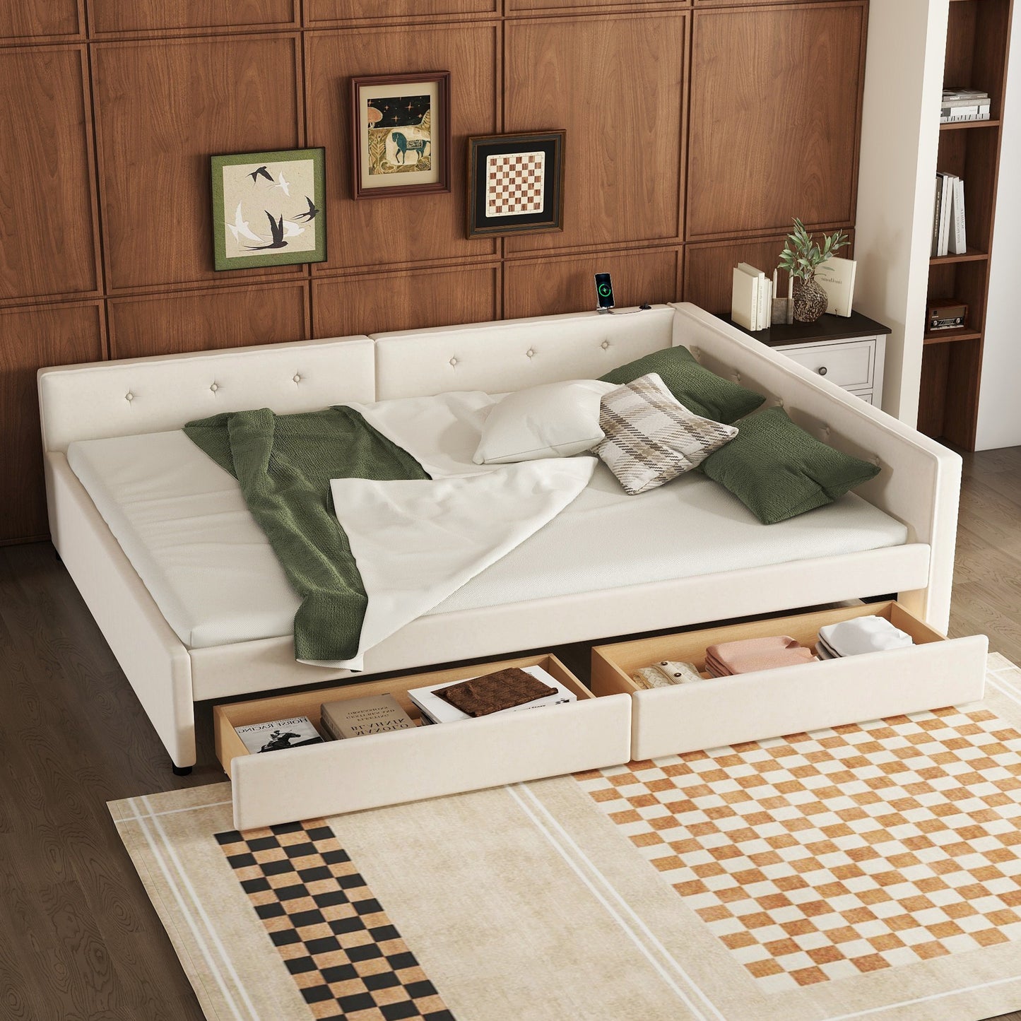 Viewpois Queen Size Platform Bed | Beige - Default - beds